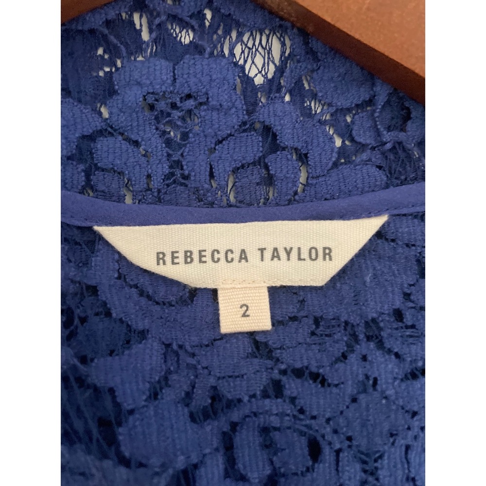 Rebecca Taylor Blue Floral Lace Cap Sleeve Fit & Flare Dress Size 2 Zip Front - Picture 5 of 5